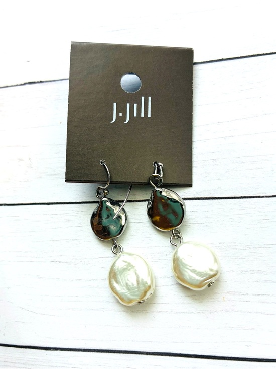 J. Jill Jewelry - NEW NWT J. Jill Silver Bead Pearl Drop Earrings Beach Vacation $29 Retail Tag